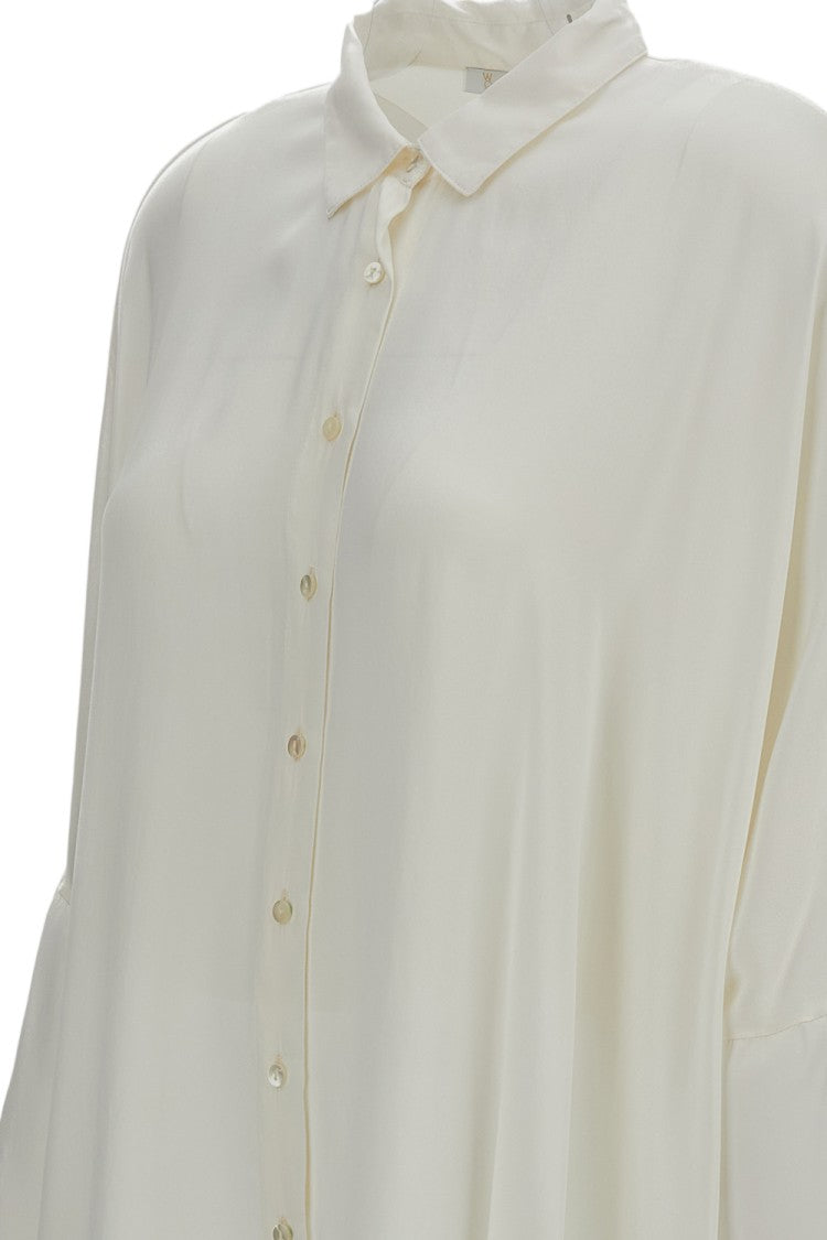 Q-Wins Flowy White Shirt With Classic Collar And Asymmetrical Hemline