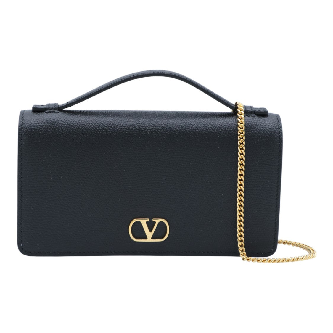 Valentino Garavani Textured Black Handbag With Gold-Tone Chain And Emblem