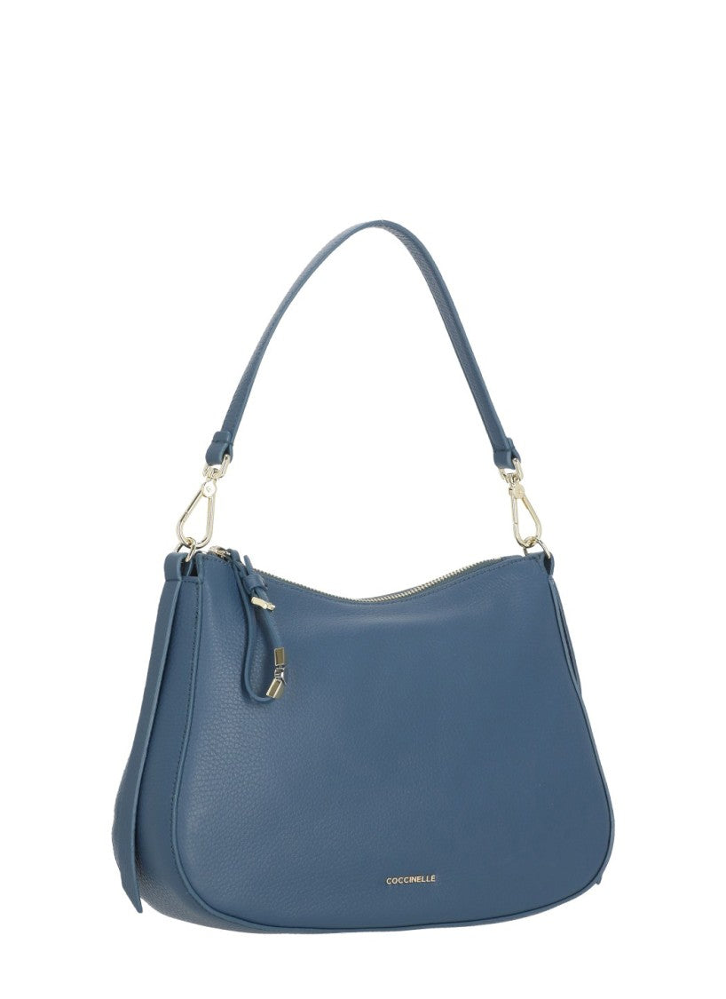 Coccinelle Compact Blue Leather Shoulder Bag With Versatile Strap Options