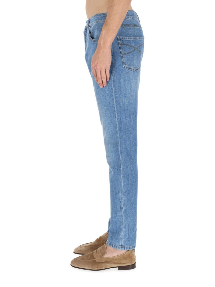 Brunello Cucinelli Light Blue Straight-Leg Denim Jeans With Five-Pocket Design