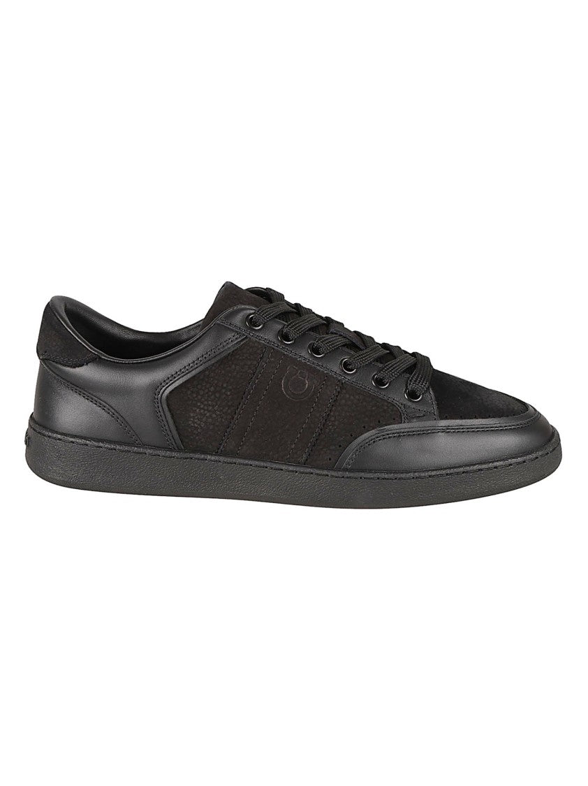 Ferragamo Low-Top Sneakers With Textured Leather Panels And Embossed Logo