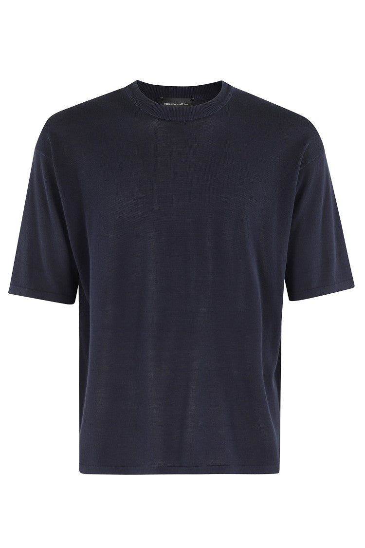Roberto Collina Oversized Navy Cotton Knit T-Shirt