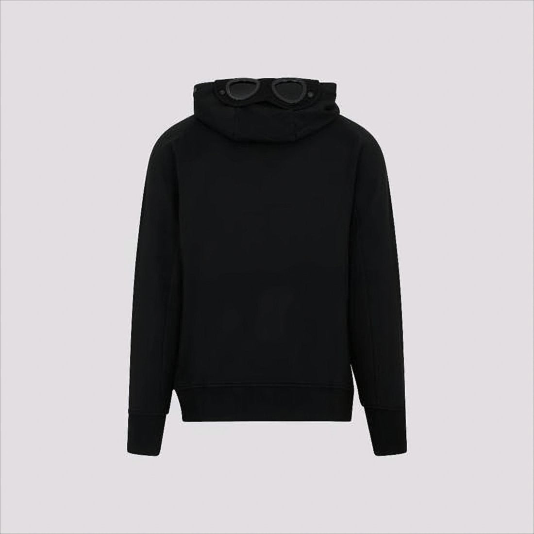 C.P. Company Minimalist Black Hooded Sweatshirt With Unique Opening Detail