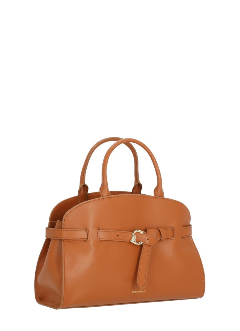 Coccinelle Sleek Leather Shoulder Bag With Golden Logo Accent