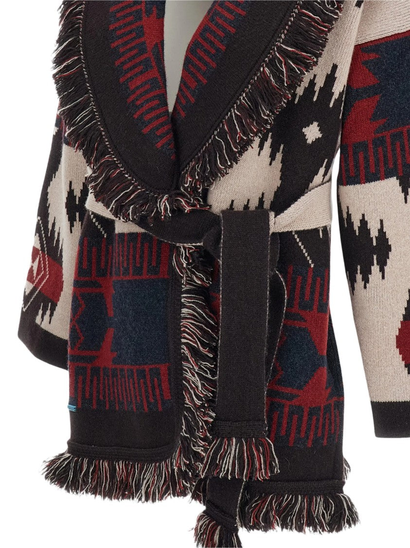 Alanui Jacquard Cardigan With Shawl Collar And Fringe Details