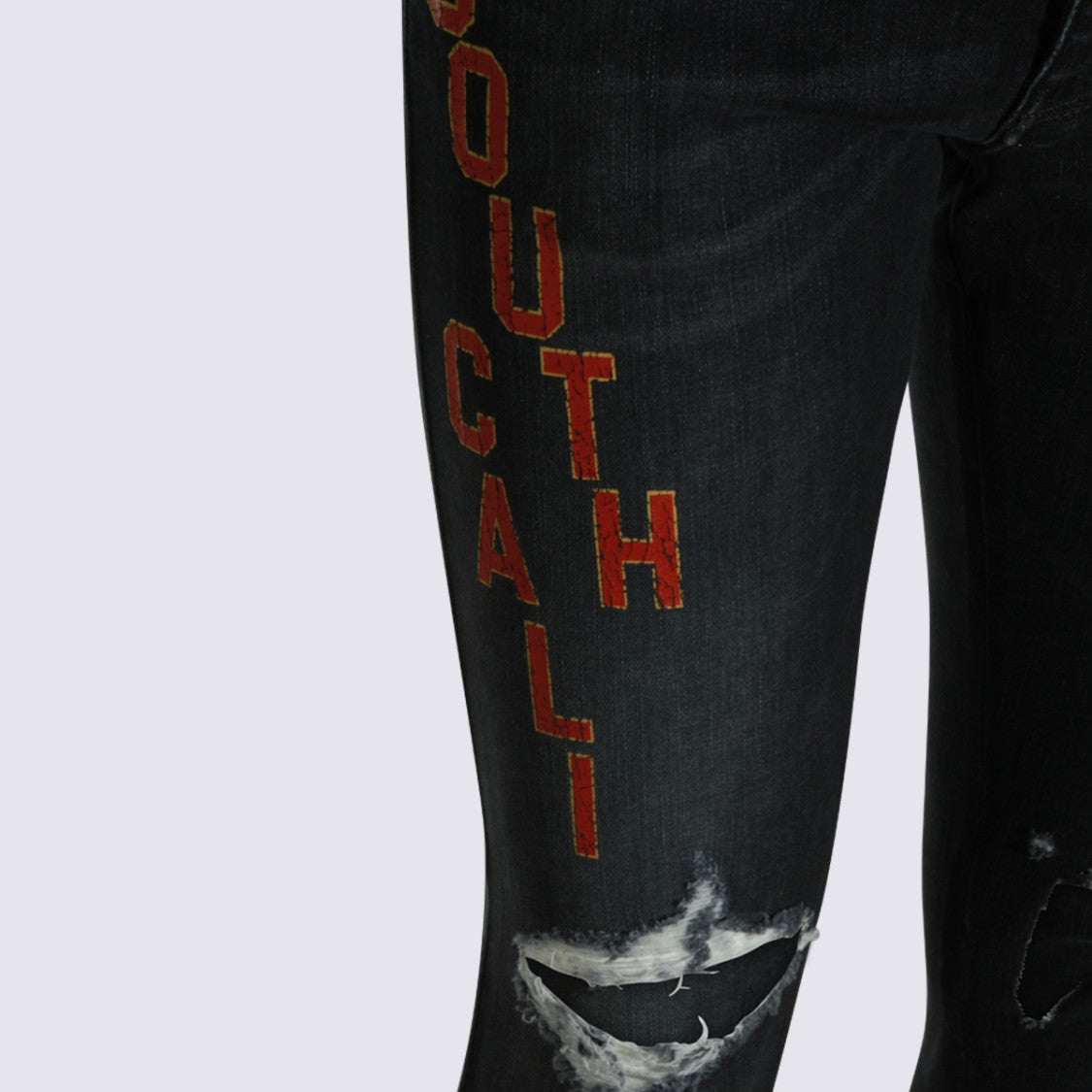 Amiri Dark Wash Slim-Fit Jeans With Distressed Knees And Embroidered Details