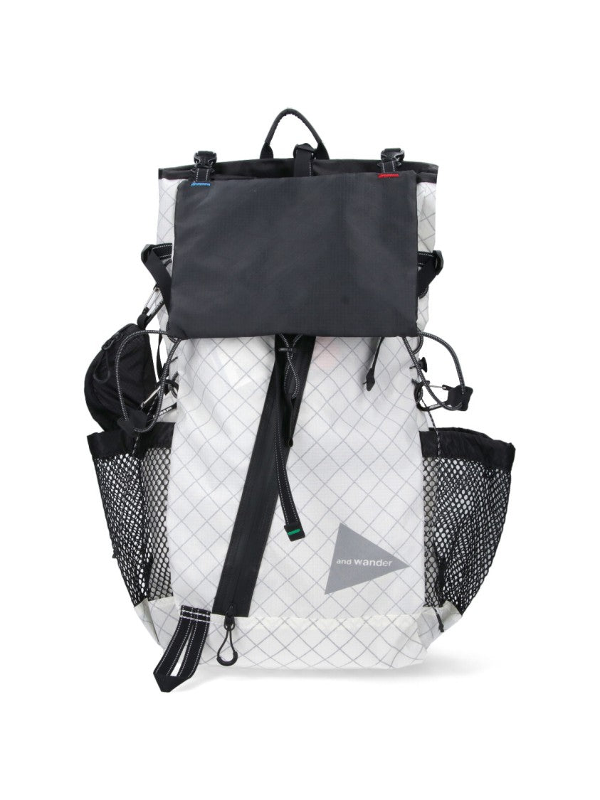 And Wander White Grey Technical Ecopack 30L Grid-Pattern Backpack