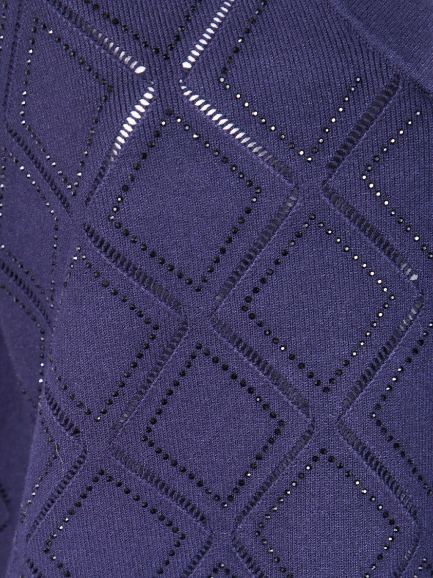 Blugirl V-Neck Sweater With Rhombus Pattern And Embellished Detailing