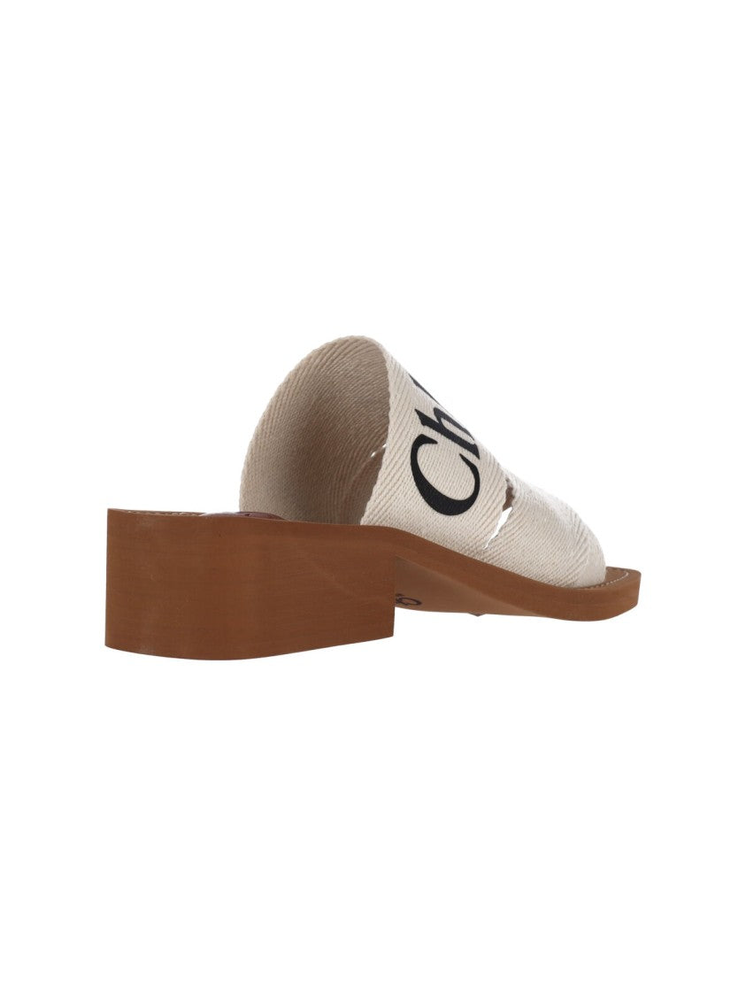 Chloé Slip-On Linen Sandals With Contrast Logo Detailing