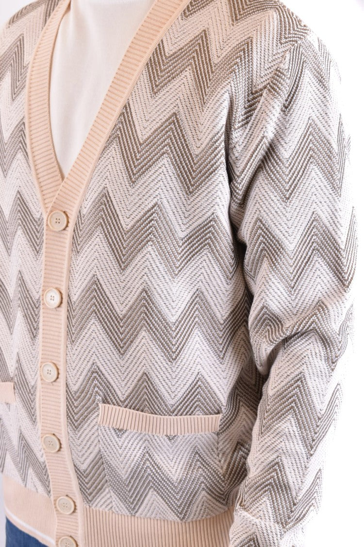Missoni Zigzag Pattern Beige Knitwear With V-Neckline