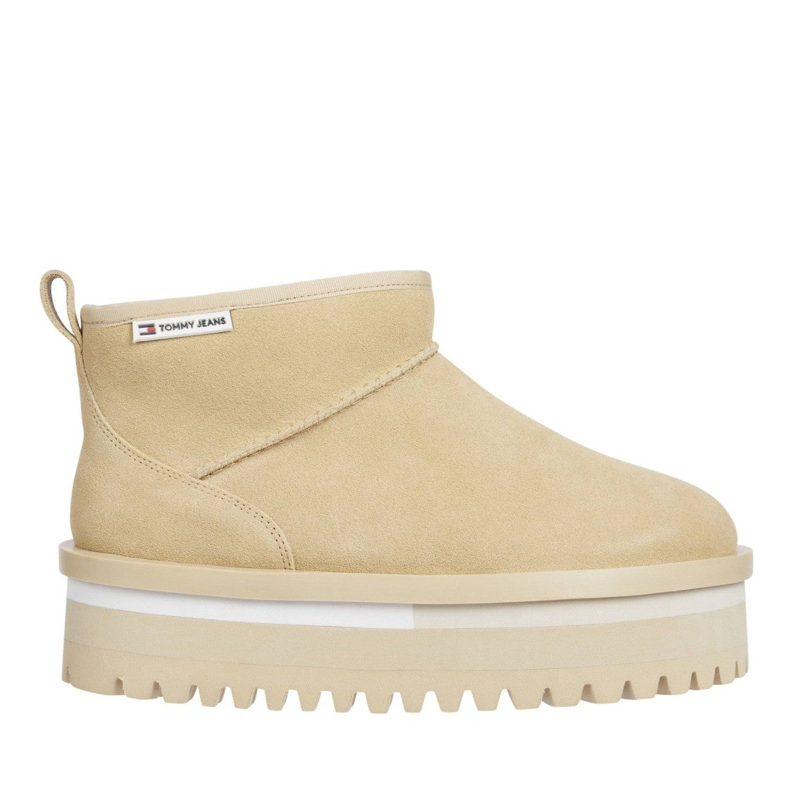 Tommy Jeans Beige Flatform Rubber Outsole Suede Boots