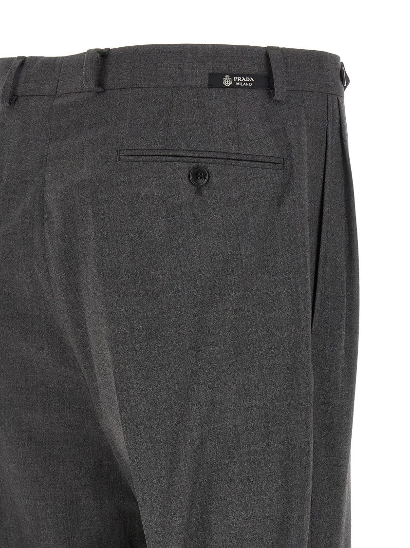 Prada Grey Tailored Trousers In Virgin Wool And Cotton Blend