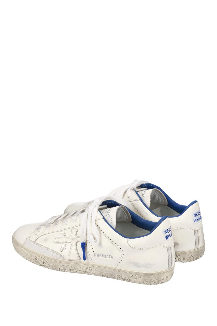 Premiata White Blue Steven Leather Sneakers