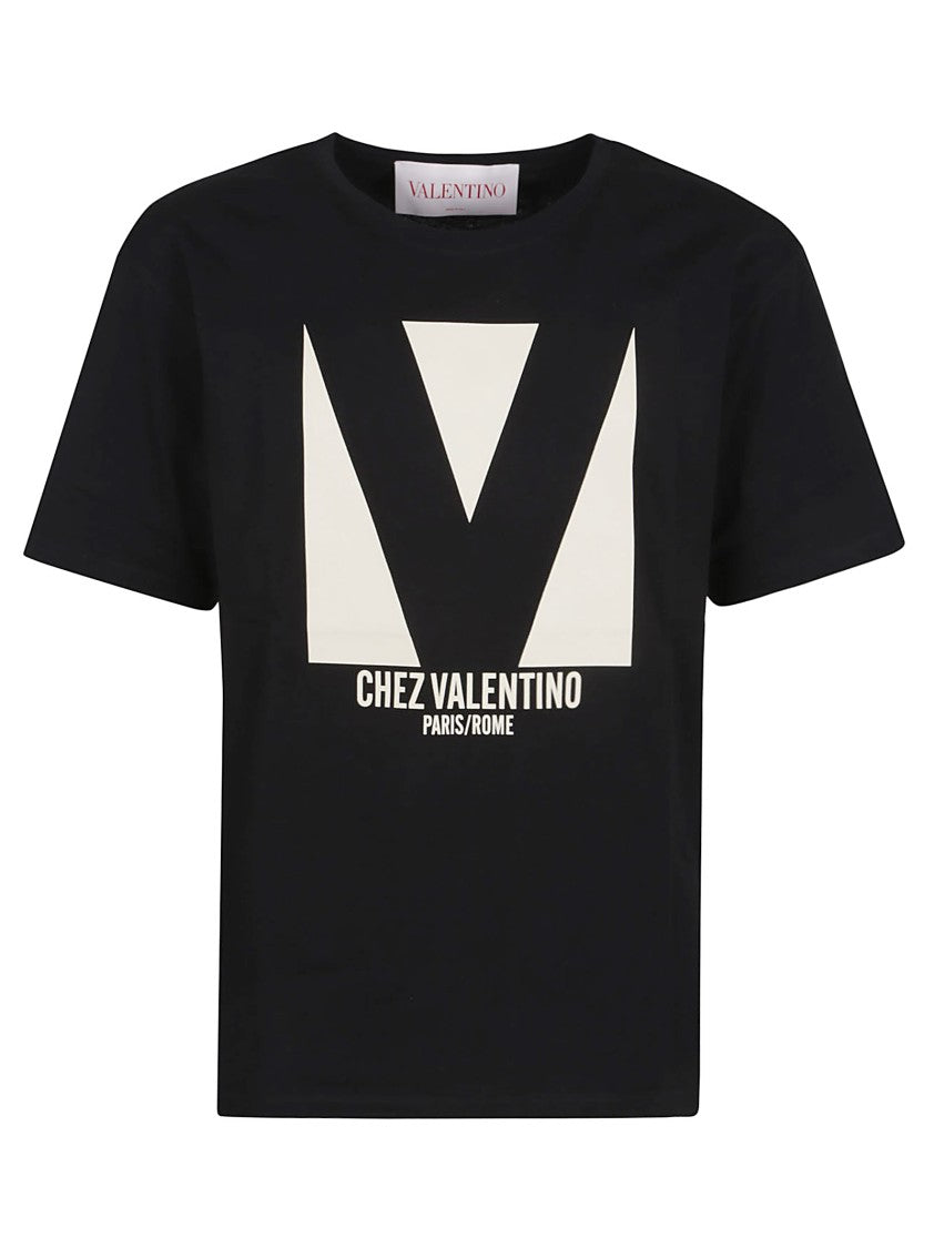 Valentino Cotton Jersey Crew Neck T-Shirt With Logo Print
