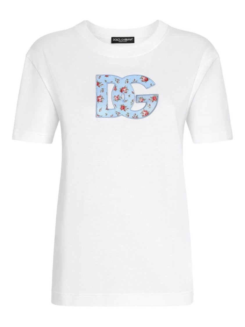 Dolce & Gabbana Short-Sleeve T-Shirt With Floral Logo Patch