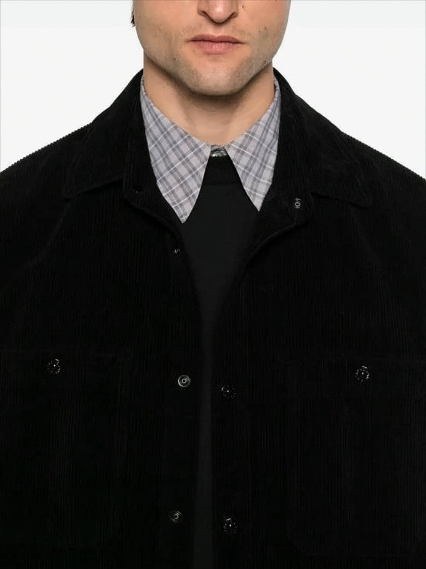 Stone Island Classic Black Corduroy Jacket With Button-Up Front