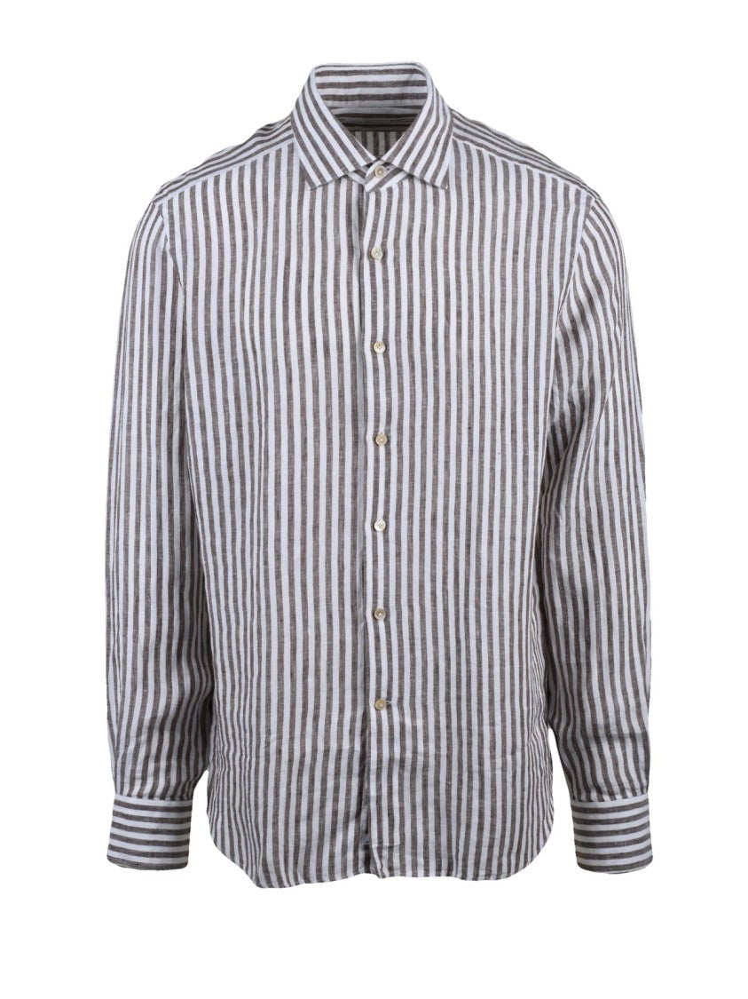 Alessandro Gherardi Beige Brown Striped Linen Shirt