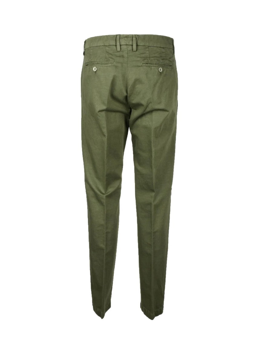 Giampaolo Tailored Green Cotton Linen Trousers With Front Pleats