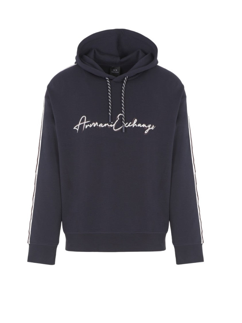 Armani Exchange Blue Hoodie With Contrasting Stripes