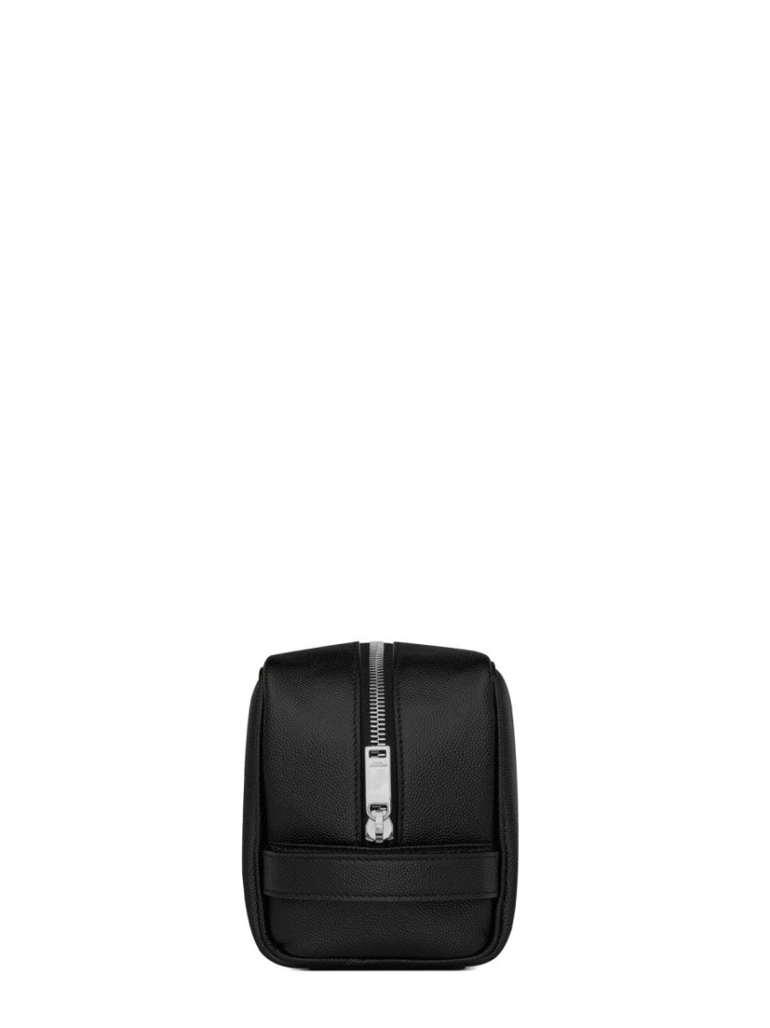 Saint Laurent Sleek Rectangular Beauty Case In Black Calfskin With Logo