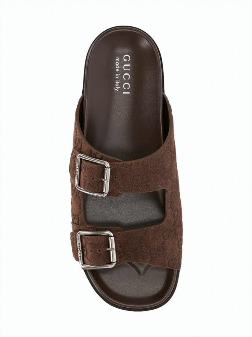 Gucci Brown Suede Sandals With Embossed Pattern