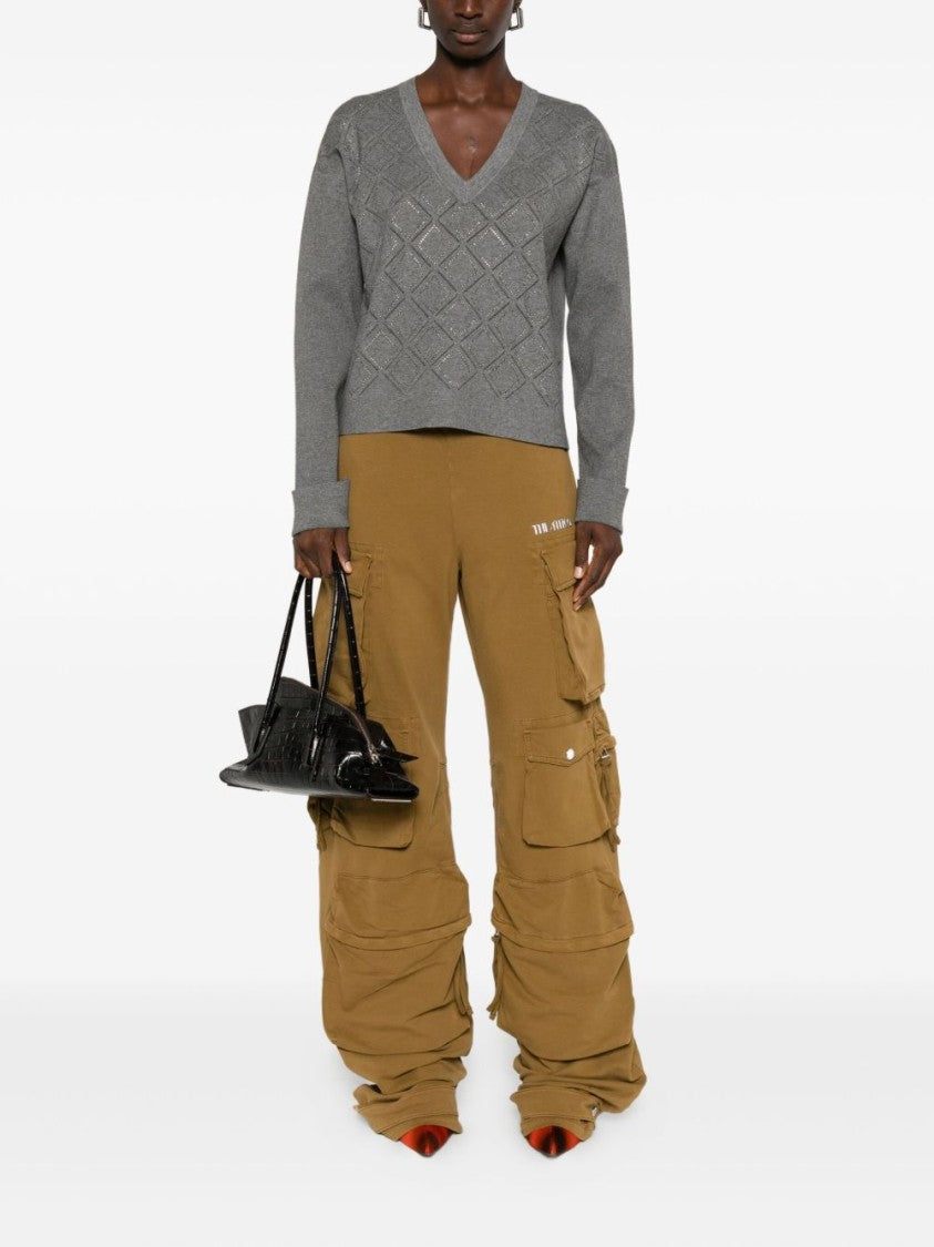 Blugirl Cropped Grey Sweater With V-Neckline