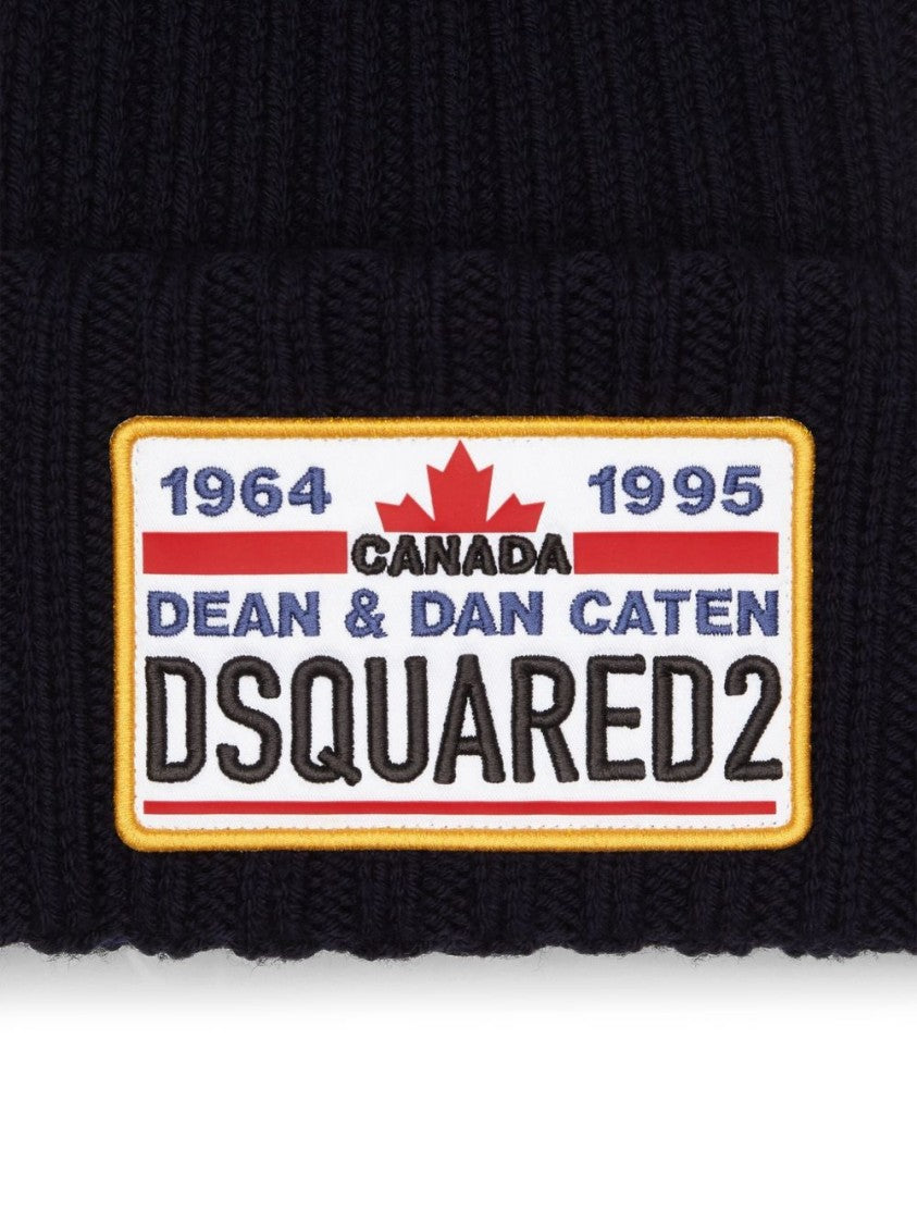 Dsquared2 Knitted Beanie With Folded Cuff And Colorful Patch