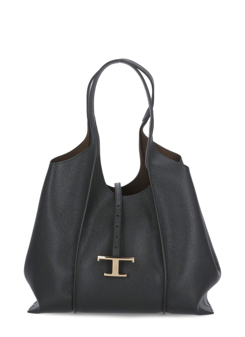 Tod's Black Pebbled Leather Shopping Tote Bag