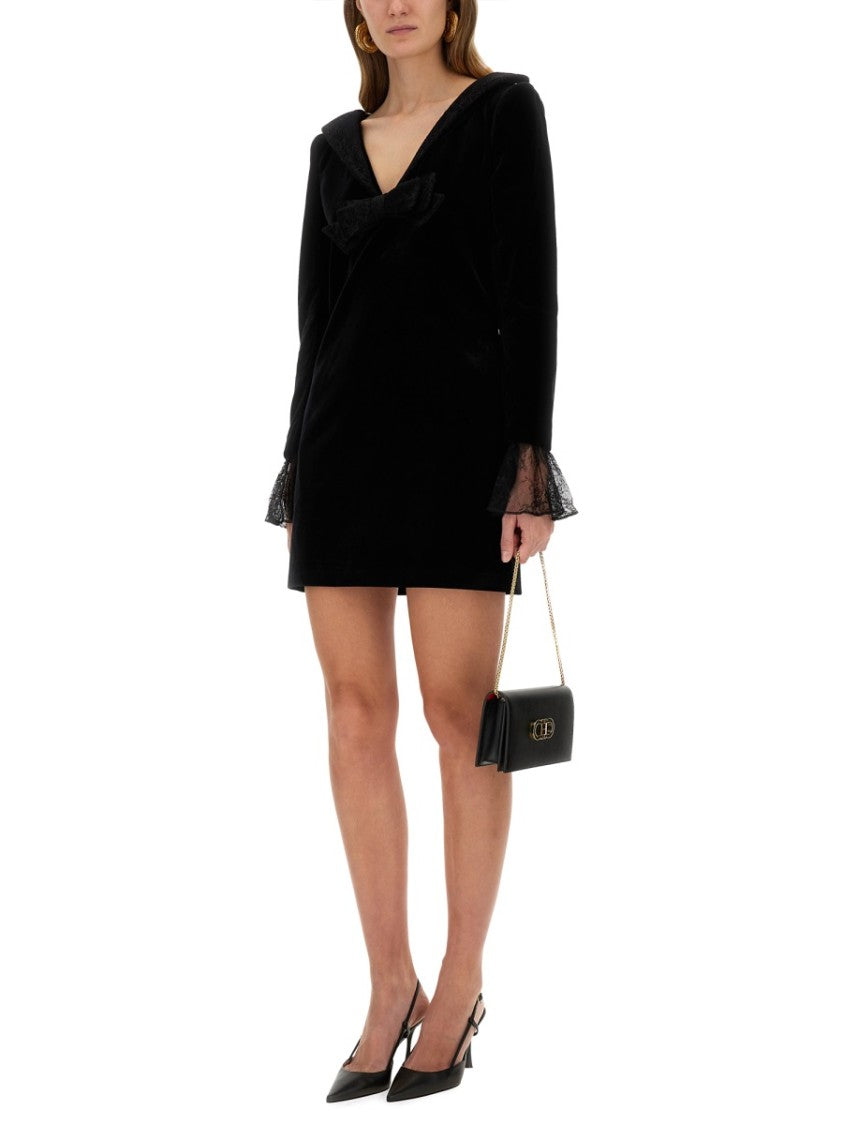 Nina Ricci Cotton Mini Dress With Bow And Ruffled Cuffs