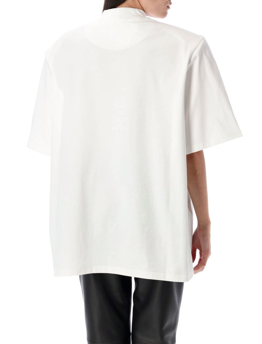 The Attico Loose-Fit Off-White Cotton T-Shirt With Ribbed Collar