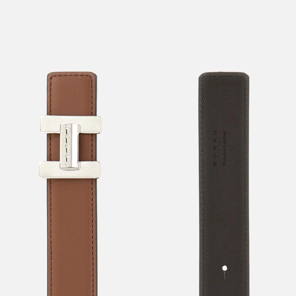 Hogan Medium-Wide Leather Silver-Tone Buckle Belt