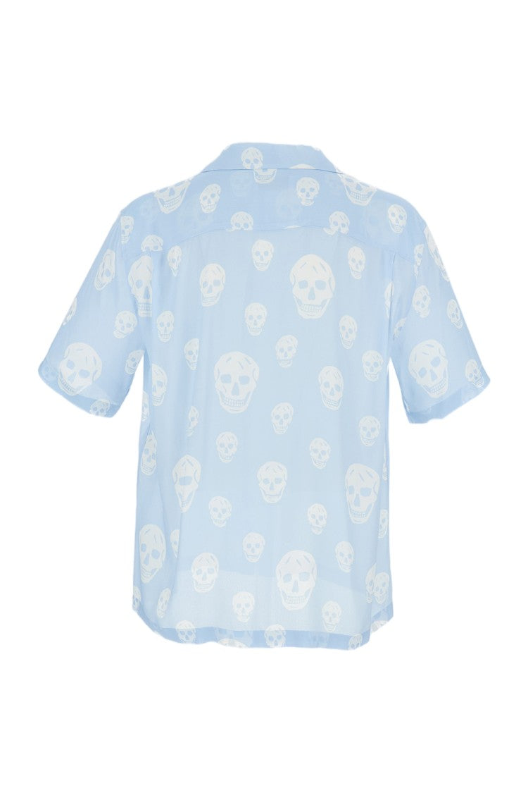 Alexander Mcqueen Light Blue Printed Hawaiian Shirt With Skull Motif
