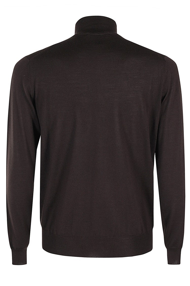 Filippo De Laurentiis Brown Merino High-Neck Cardigan