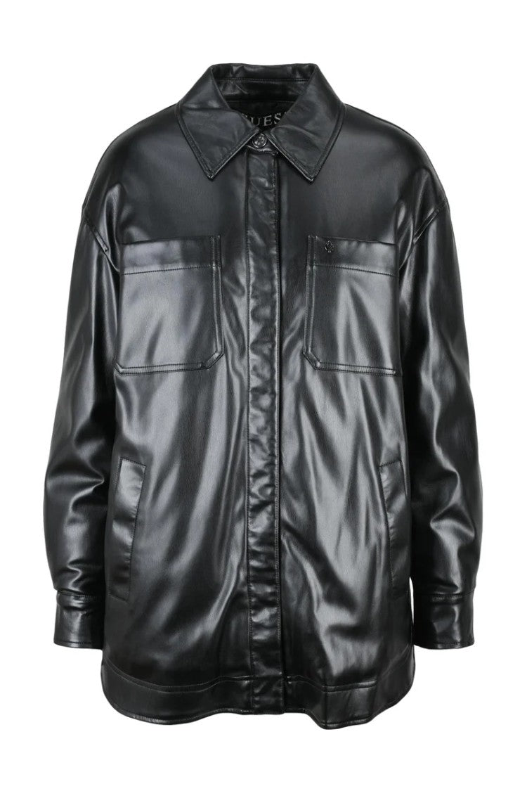 Guess Black Polyurethane Women's Faux Leather Coat