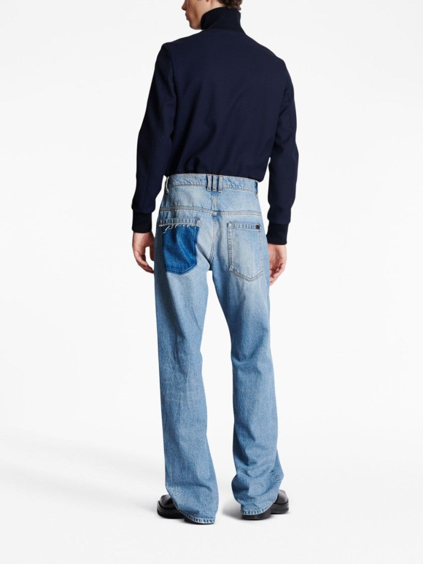 Balmain Contrast-Pocket Wide-Leg Denim Jeans