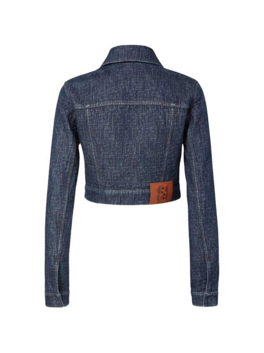 Fendi Cropped Denim Jacket With Embossed Texture