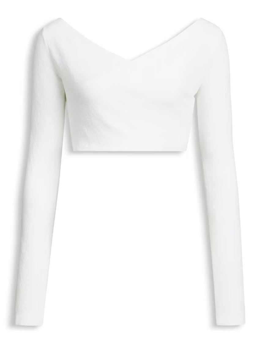 Alaïa Ivory Cropped Asymmetrical V-Neck Top