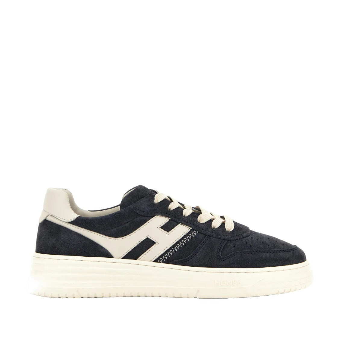 Hogan Lace-Up Navy Calfskin Shoes With Off-White Accents