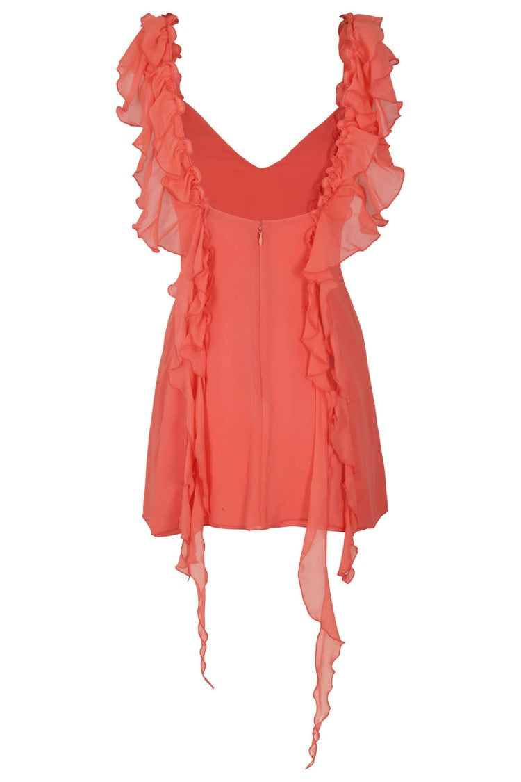 Amen Coral Silk Crepe Mini Dress