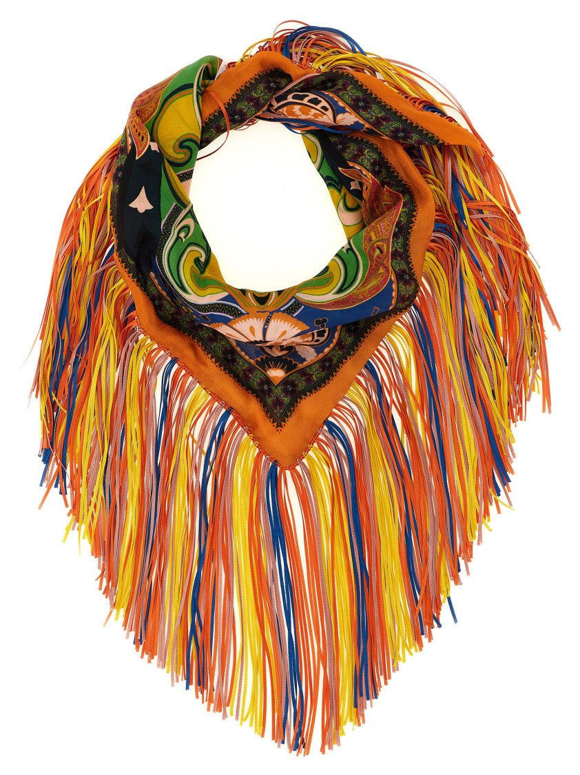 Etro Floral Jacquard Silk Scarf With Fringed Edges