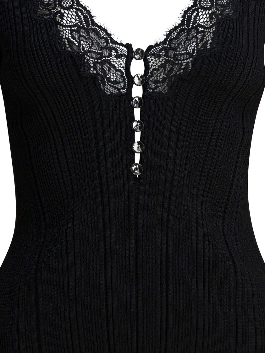 Self-Portrait Fitted Black Top With Lace Insert