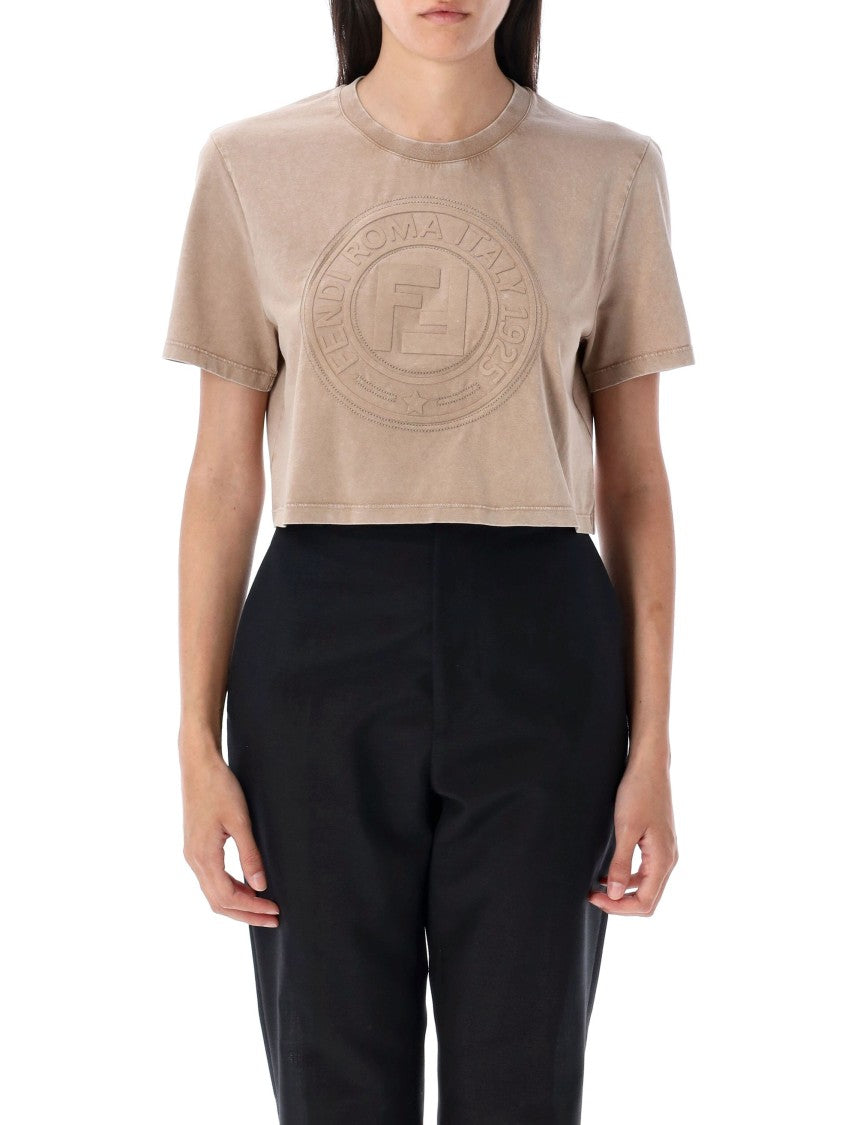 Fendi Cropped T-Shirt With Embossed Logo