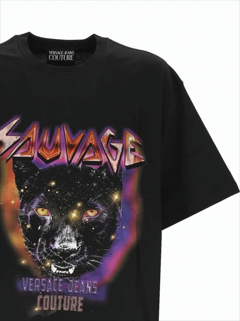 Versace Graphic Black Panther Short-Sleeve T-Shirt With Cosmic Elements