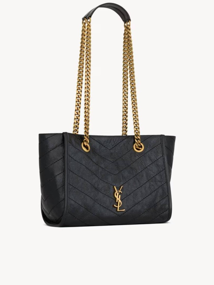 Saint Laurent Niki S Chevron Quilted Metallic-Logo Handbag