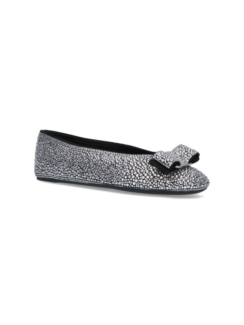 Ferragamo Studded Silver Flat Shoes