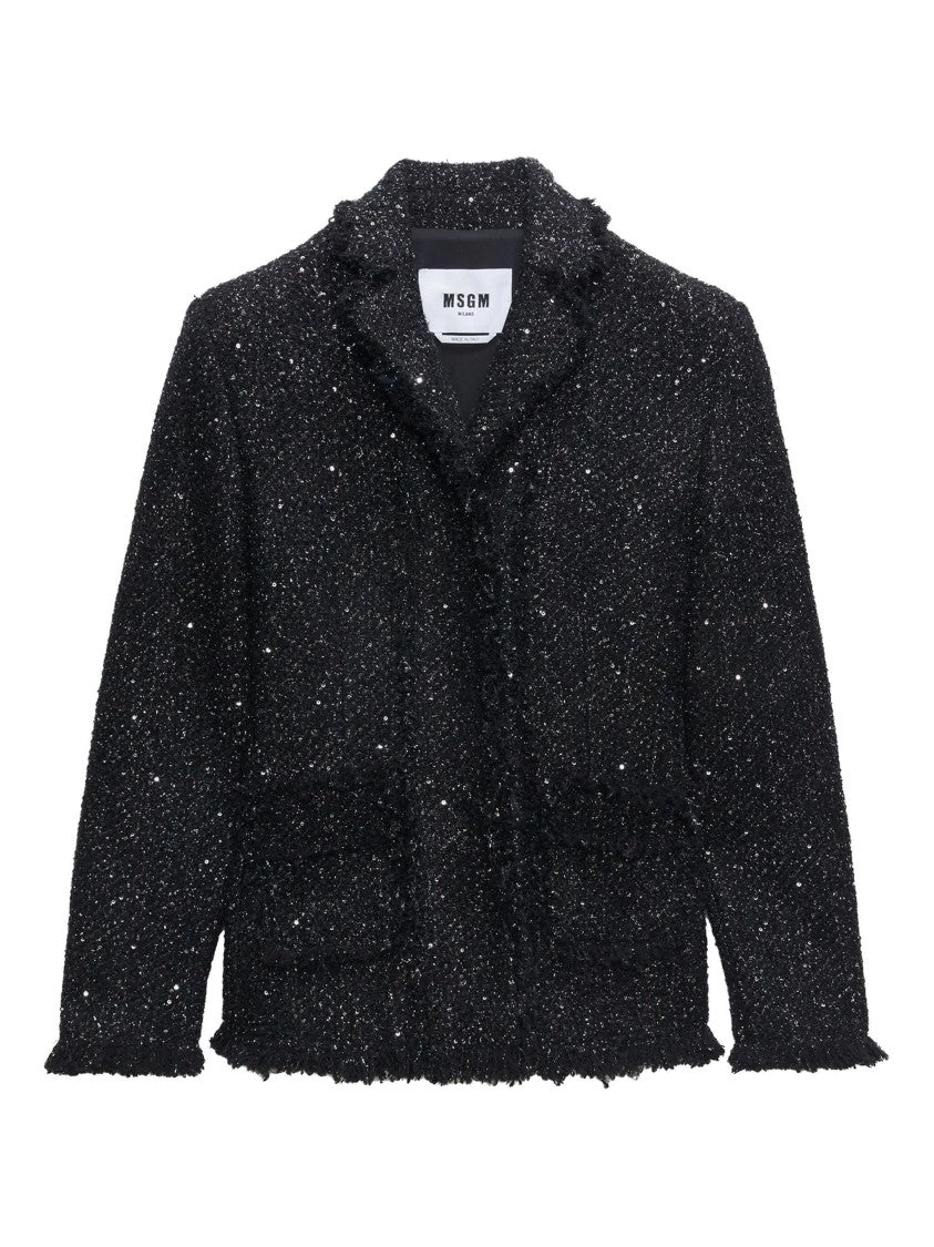 Msgm Black Tailored Textured Cotton Casual Jacket