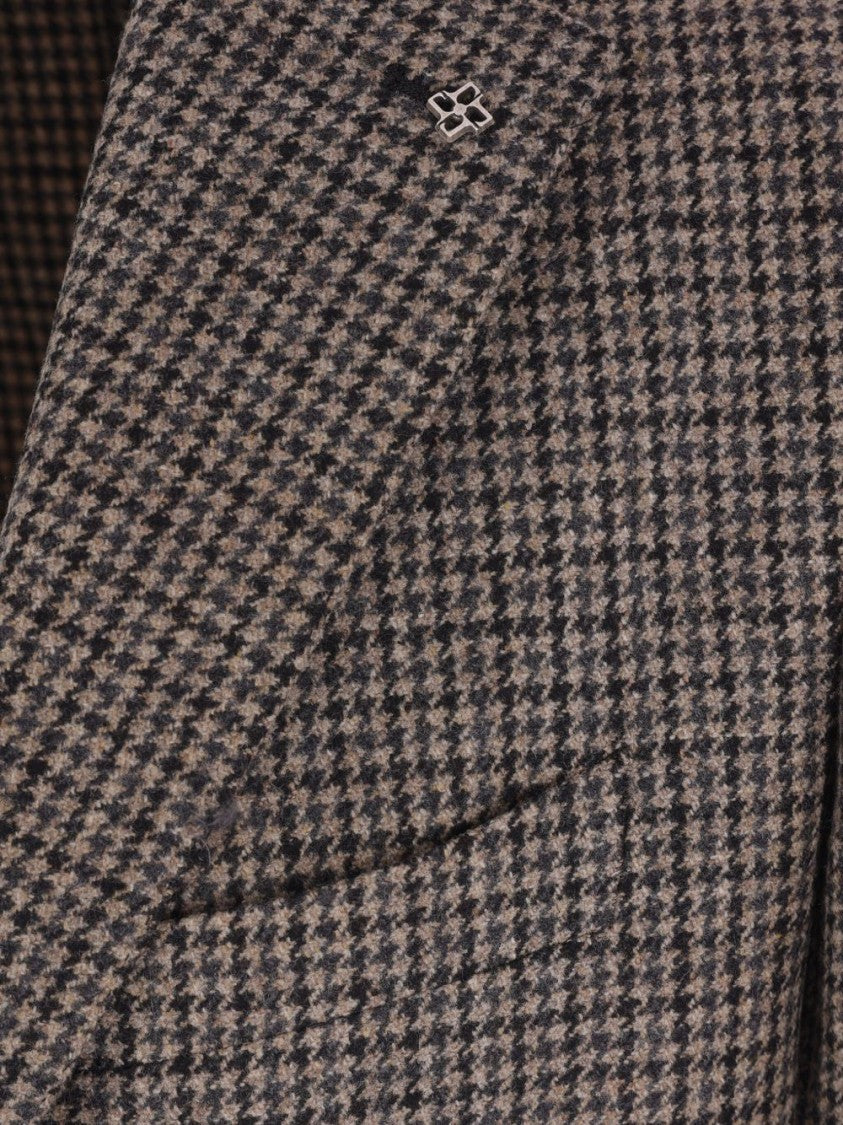 Tagliatore Classic Houndstooth Wool Blazer With Notched Lapels And Button Closure