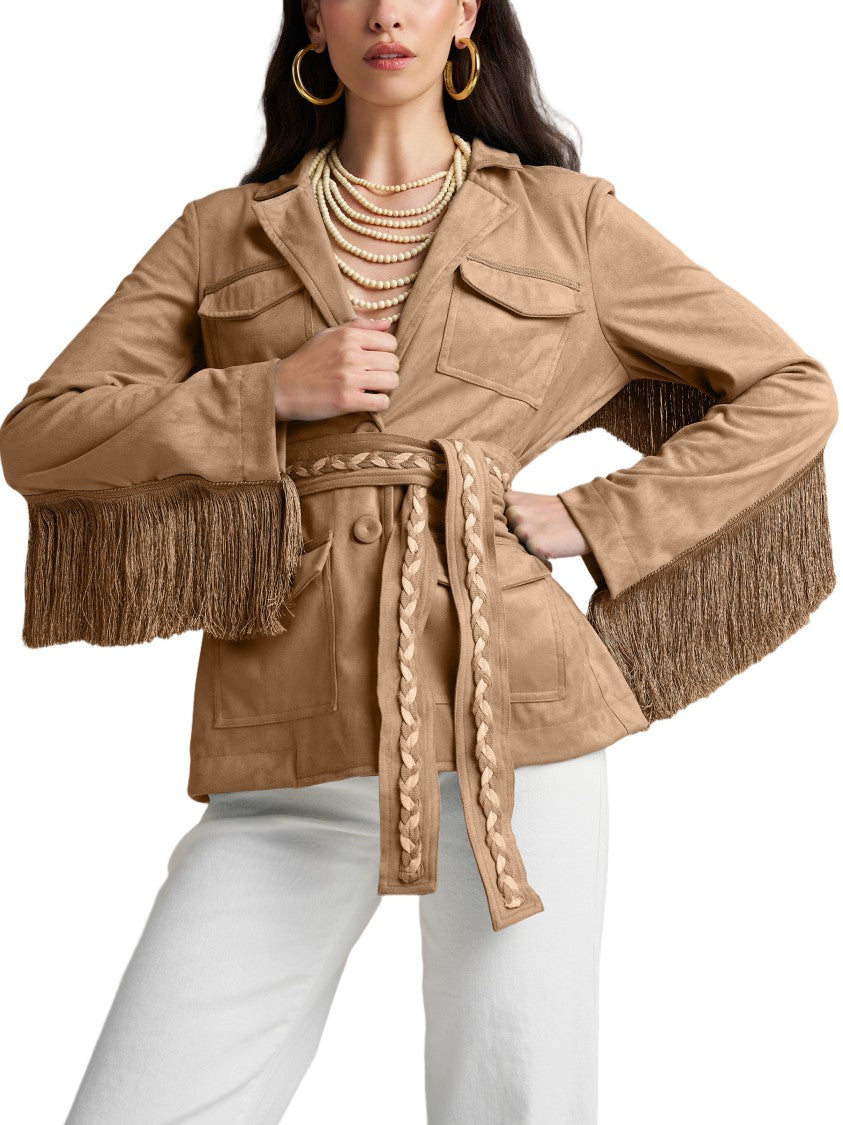 Pho Firenze Tan Eco-Suede Fringe Jacket