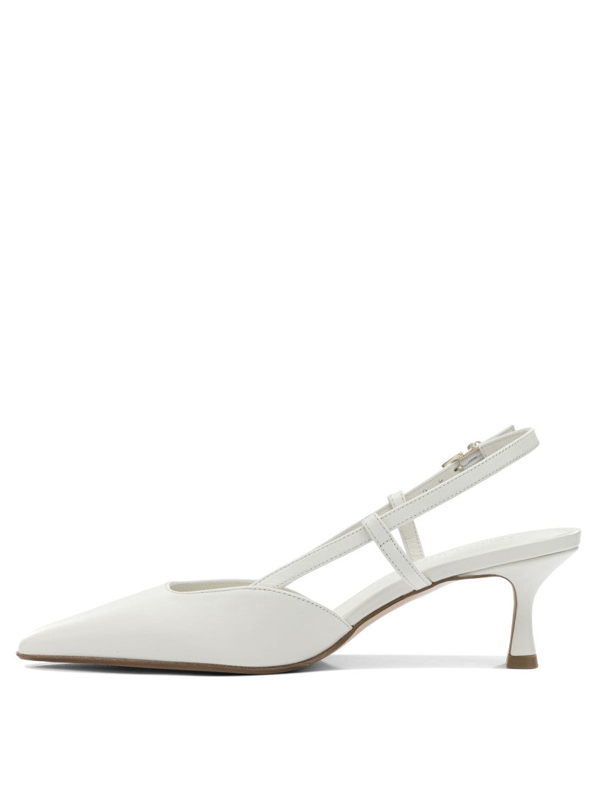 Sergio Levantesi Pointed-Toe White Leather Slingback Heels With Kitten Heel