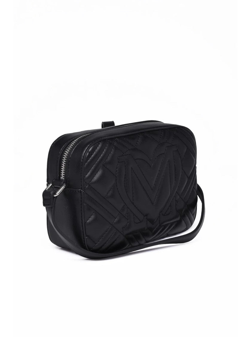 Love Moschino Quilted Black Crossbody Bag With Prominent Logo Plaque